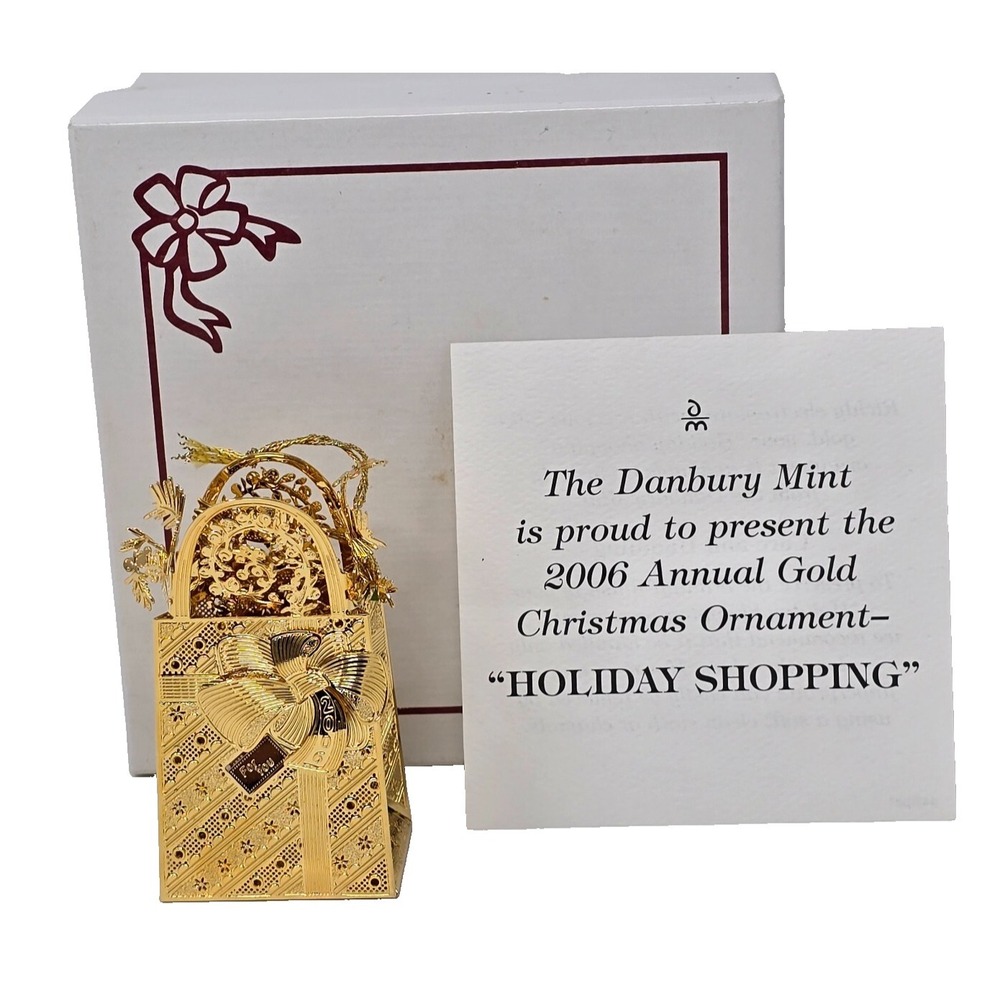 DANBURY MINT Annual GOLD CHRISTMAS ORNAMENT 2006 Holiday Shopping Box